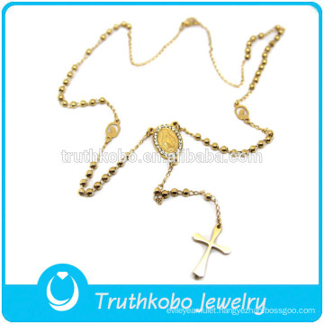 TKB-N0032 Jesus Crucifix Virgin Mary Jewelry Rosary Bead Plating Gold Religious High Quality Stainless Steel Necklace